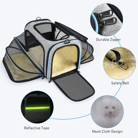 OMORC GD069 Pet Carrier Airline Approved, Expandable Foldable Soft-Sided Dog Carrier
