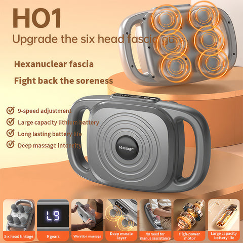 专业筋膜按摩枪，六杆技术，9 种模式，9 种强度等级，适合健身爱好者、专业运动员或寻求日常肌肉锻炼的人士舒缓