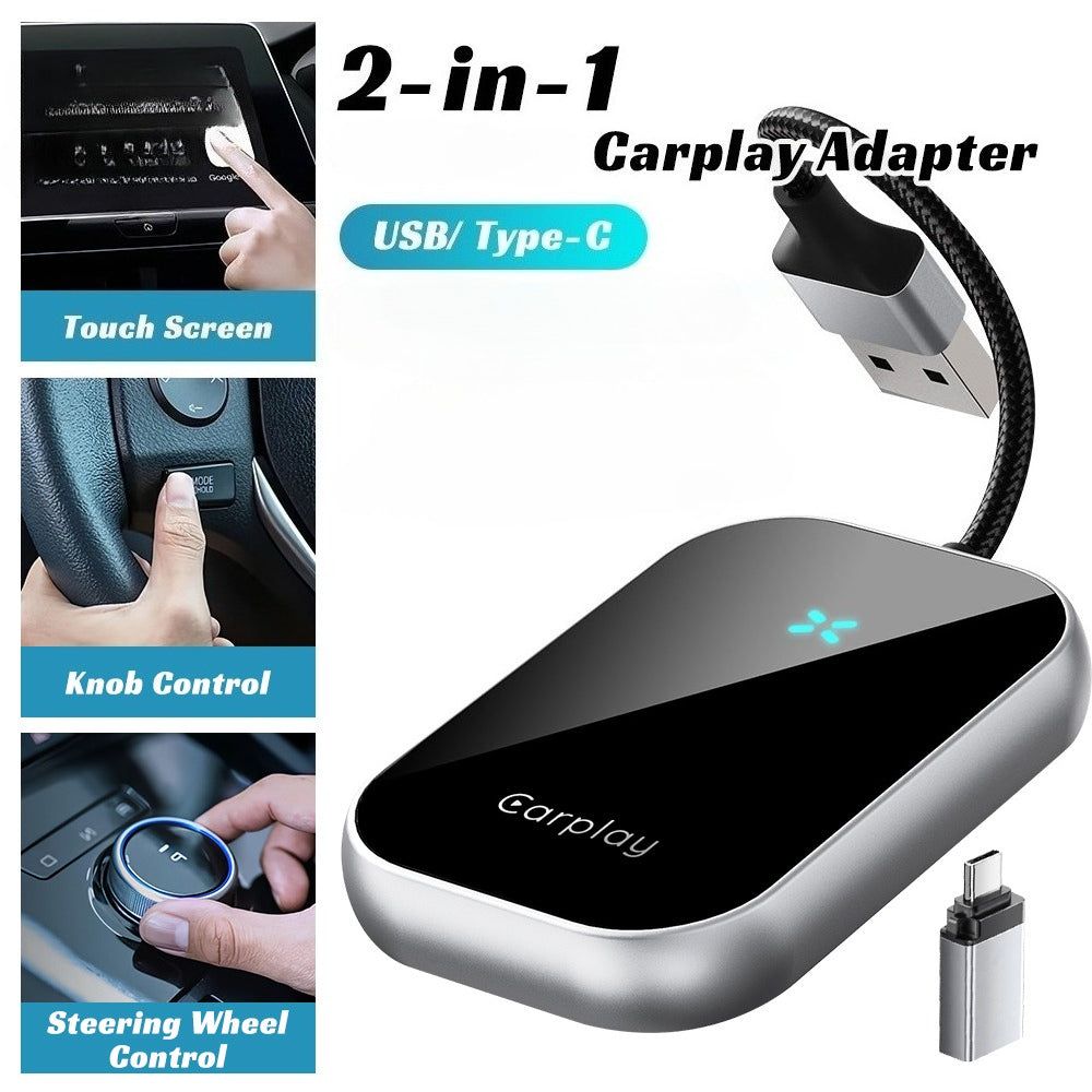 Portable CarPlay and Android Auto 2-in-1 Adapter - This CarPlay adapter converts wired CarPlay (USB-A) to USB-C
