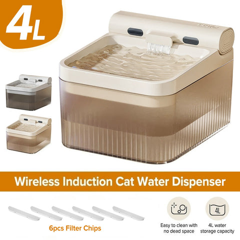 4L Cordless Cat Water Fountain, Three Adjustable Modes, Home Cat Water Fountain with Motion Sensor and 6 Filters