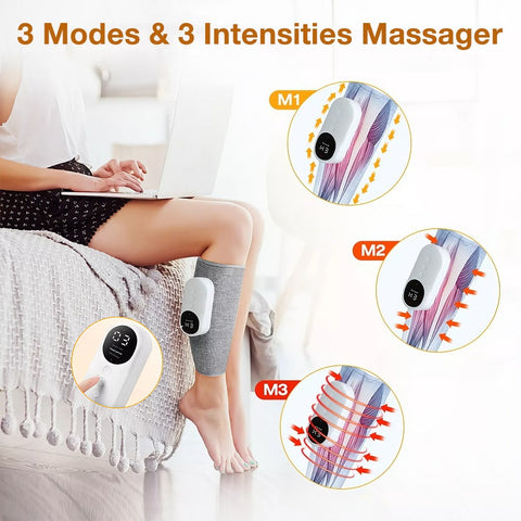 Adjustable calf massager, portable leg massager, relieves pain, 3 intensity levels, 3 modes, calf air pressure massager, gray