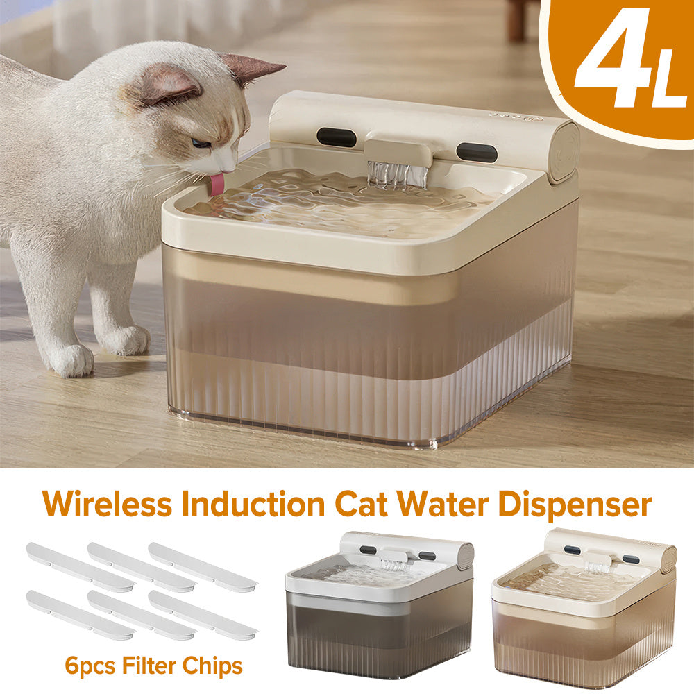 4L Cordless Cat Water Fountain, Three Adjustable Modes, Home Cat Water Fountain with Motion Sensor and 6 Filters