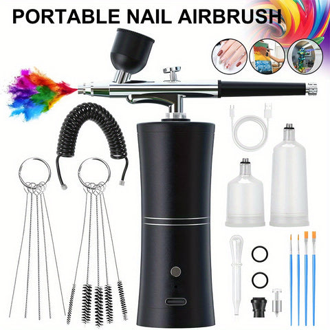 Rechargeable Air brush kit w/Air compressor 48PSI Airbrush for Nails Barber Cake