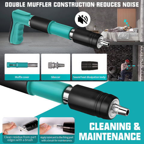 五档可调混凝土射钉枪套装——配100枚专业钢钉 0.1秒轻松穿透3mm钢板 军工级双消音设计低噪安全 附全套防护装备 适用于钢材/砖墙/木材等多种基材