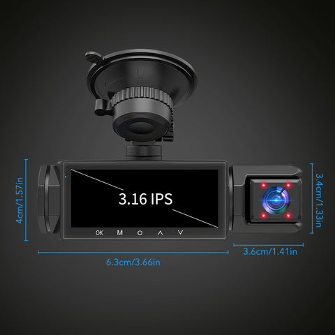 安全出行的好帮手！全新升级的三摄像头行车记录仪，配备4个红外驾驶室灯和清晰的夜视功能，内置重力传感器和循环录像功能，非常适合Uber、Lyft和出租车等共享出行司机