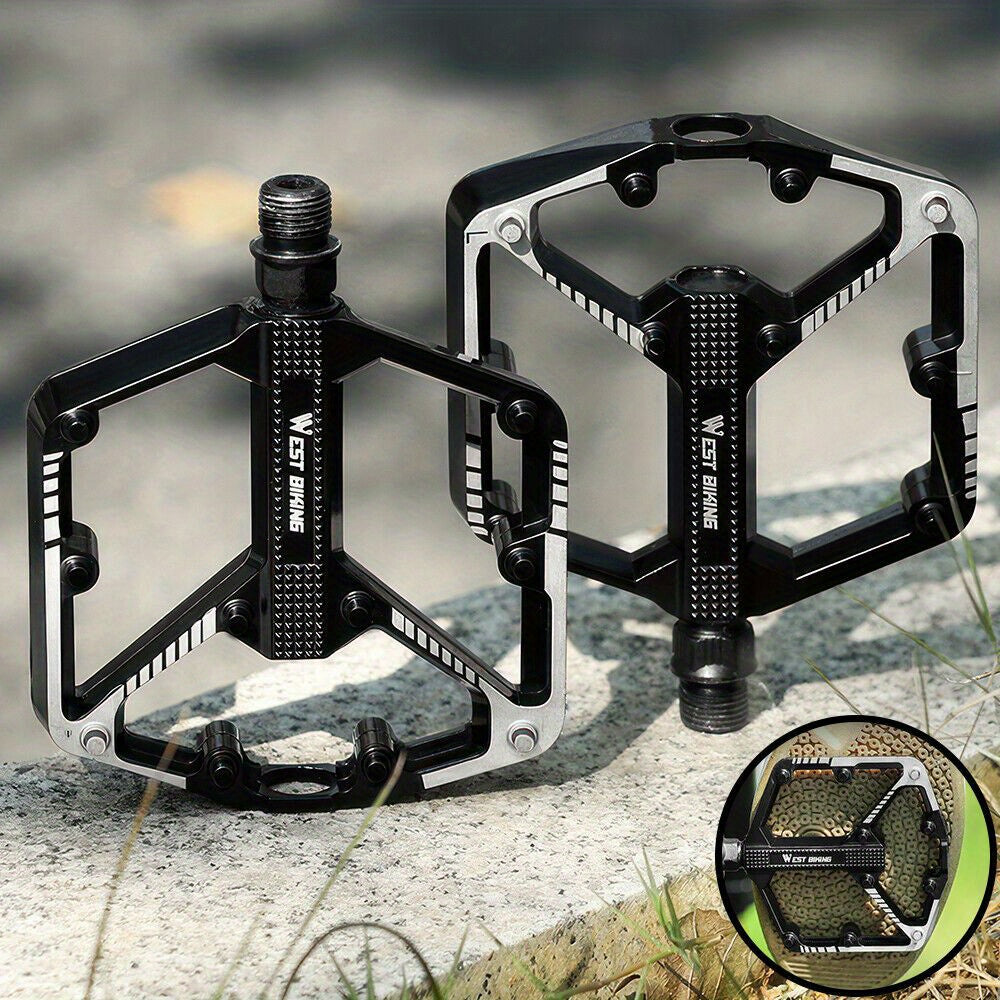 Mountain Bike Pedals 3 Sealed Bearing Aluminum Alloy MTB Pedals & Anti-Skid Pins
