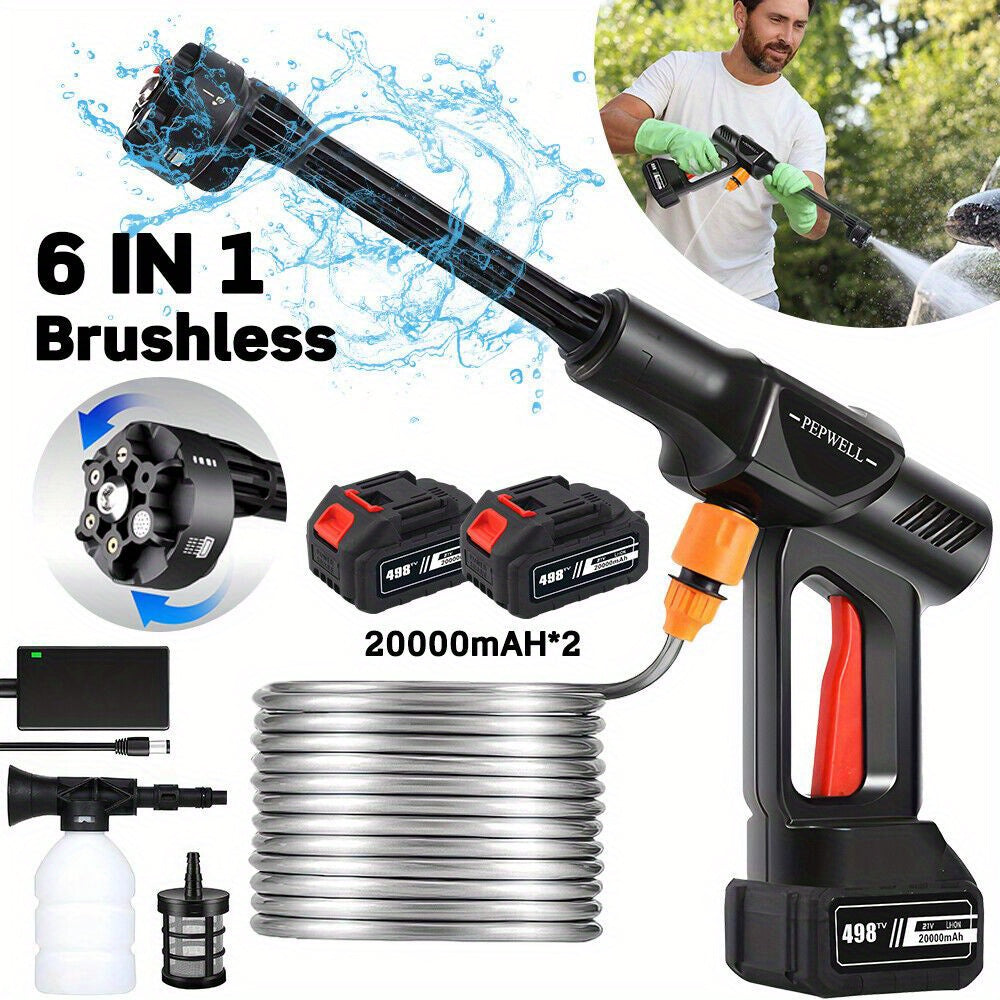 6in1 Cordless Car Pressure Washer 60Bar High Power Water Wash Cleaner & Battery