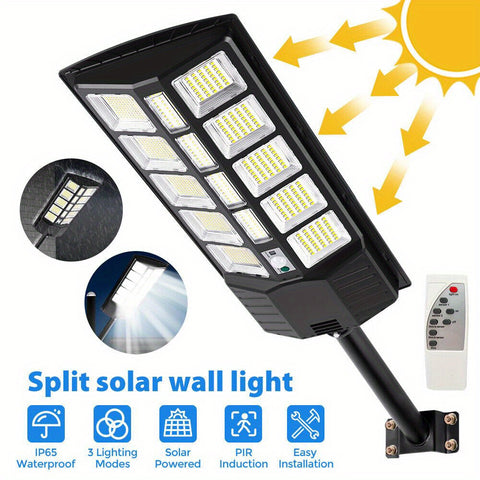 Outdoor Solar Street Light with Remote Control, 6500K 10000LM LED Solar Parking Lot Light Dusk to Dawn, Wide Angle Motion Sensor, and Suitable for Area Lighting Courtyard.