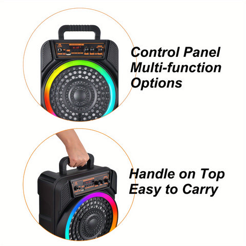 8 英寸 6000 瓦双扬声器，搭配变色 RGB 灯，便携式无线重低音立体声系统，USB Type-C 充电超便捷，含麦克风，户外派对、海滩聚会、卡拉 OK 必备