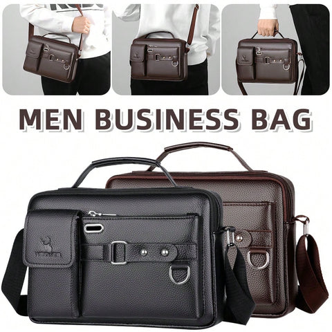 Men's Leather Casual Business Shoulder Bag Crossbody Bag Sling Bag Waterproof Messenger Bags Briefcase