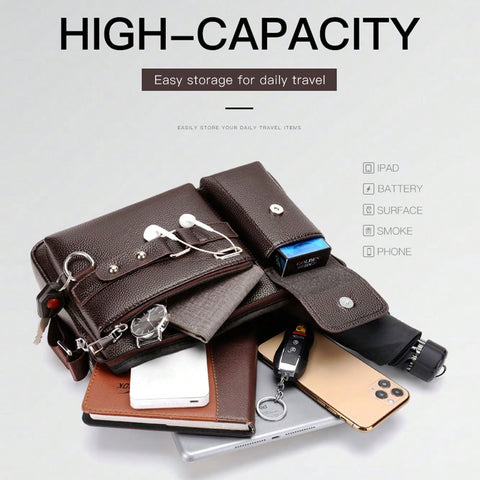 Men's Leather Casual Business Shoulder Bag Crossbody Bag Sling Bag Waterproof Messenger Bags Briefcase