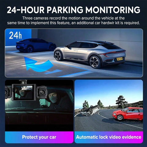 1080P 3 Channel Dash Cam With 2.4. Inch Screen, Inbuilt Privacy Protector And G-Sensor, Support Loop Recording