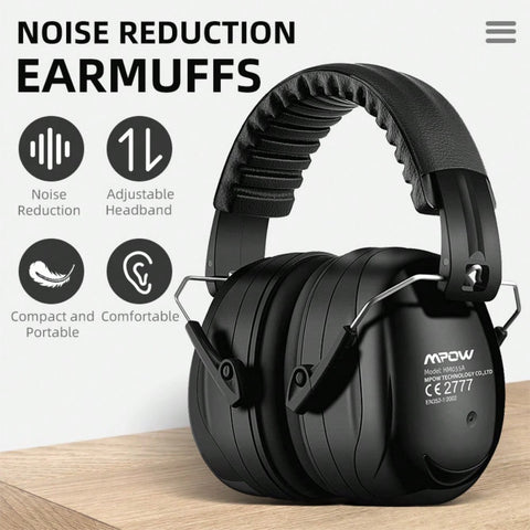 Mpow 035 Noise Reduction Ear Muffs, Designed With Retractable Stainless Steel And 2 Layers Of Professional Noise Dampening Foam Protect Your Ears Better, With A Carrying Bag- Black, Suitable For For Sports Events, Concerts, Festivals, Studying And Operati