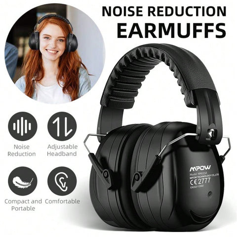 Mpow 035 Noise Reduction Ear Muffs, Designed With Retractable Stainless Steel And 2 Layers Of Professional Noise Dampening Foam Protect Your Ears Better, With A Carrying Bag- Black, Suitable For For Sports Events, Concerts, Festivals, Studying And Operati