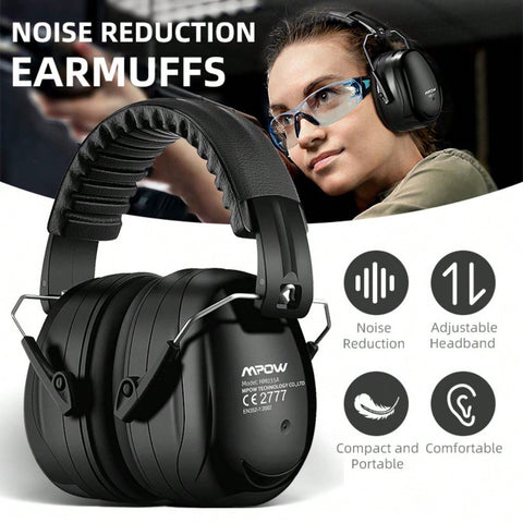 Mpow 035 Noise Reduction Ear Muffs, Designed With Retractable Stainless Steel And 2 Layers Of Professional Noise Dampening Foam Protect Your Ears Better, With A Carrying Bag- Black, Suitable For For Sports Events, Concerts, Festivals, Studying And Operati