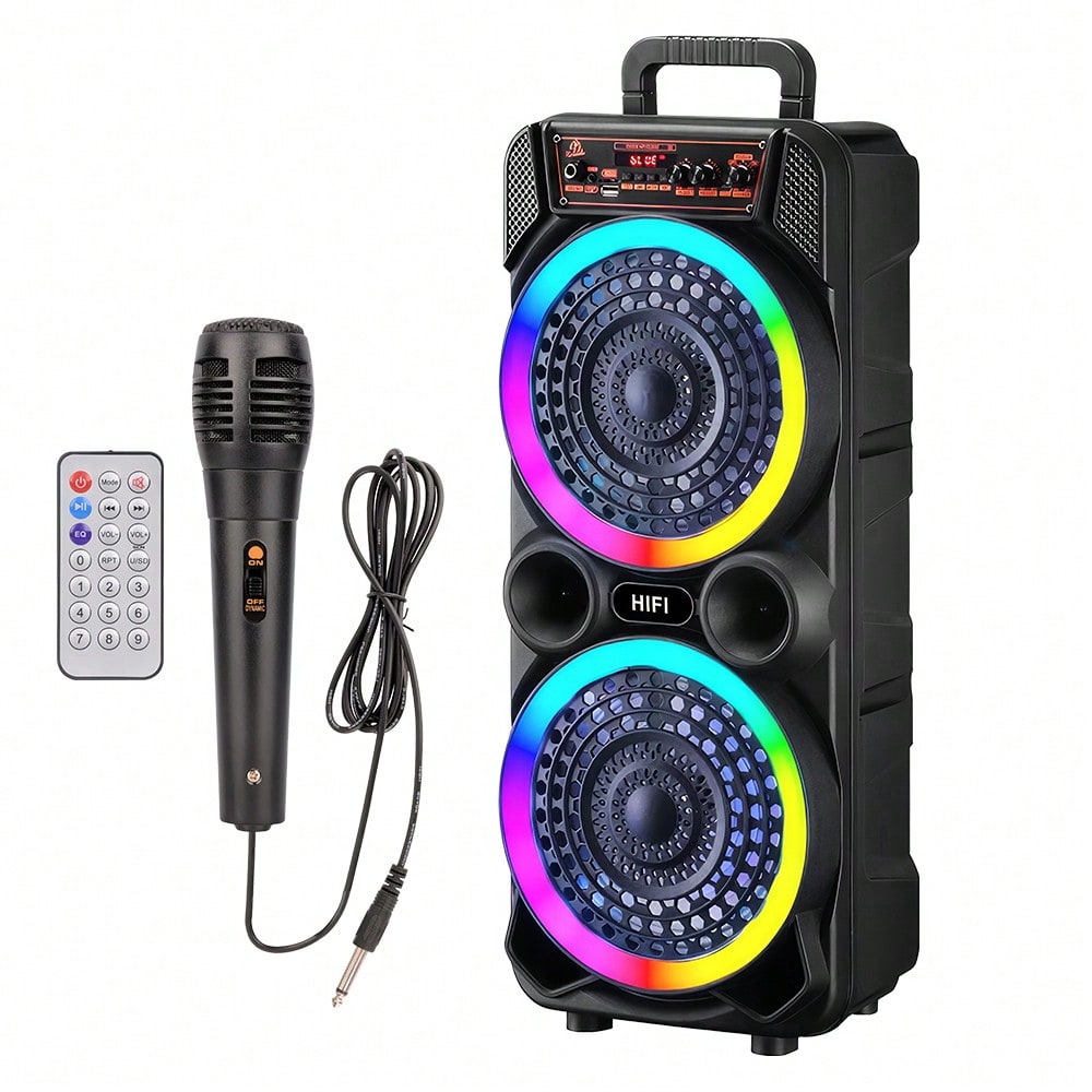 8-Inch Dual Set Party Speaker, Support Bass Stereo And Colorful RGB Lights, Include Mic Remote Control TWS, Suitable For Karaoke Camping Party Singing