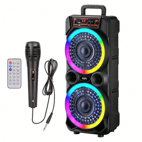 8-Inch Dual Set Party Speaker, Support Bass Stereo And Colorful RGB Lights, Include Mic Remote Control TWS, Suitable For Karaoke Camping Party Singing
