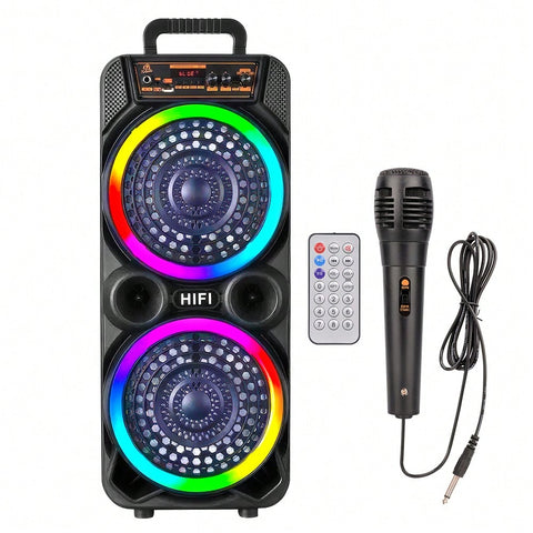 8-Inch Dual Set Party Speaker, Support Bass Stereo And Colorful RGB Lights, Include Mic Remote Control TWS, Suitable For Karaoke Camping Party Singing