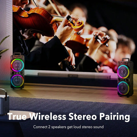 8-Inch Dual Set Party Speaker, Support Bass Stereo And Colorful RGB Lights, Include Mic Remote Control TWS, Suitable For Karaoke Camping Party Singing