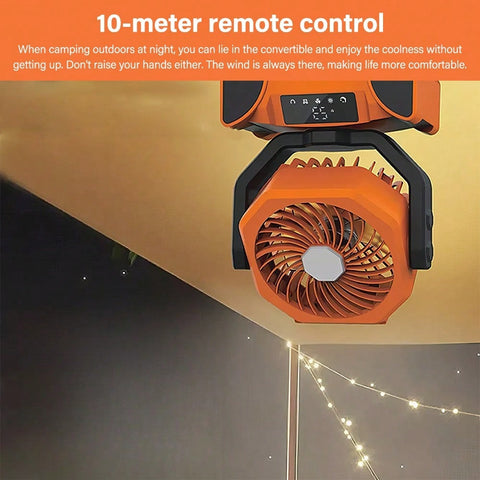 Your Camping Good Partner!10000mAh Portable Camping Fan With Bright LED Light, Support 5 Speeds Wind Adjustment And 270 Degree Rotation Provide You More Cool