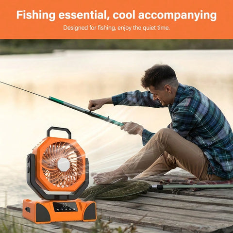 Your Camping Good Partner!10000mAh Portable Camping Fan With Bright LED Light, Support 5 Speeds Wind Adjustment And 270 Degree Rotation Provide You More Cool
