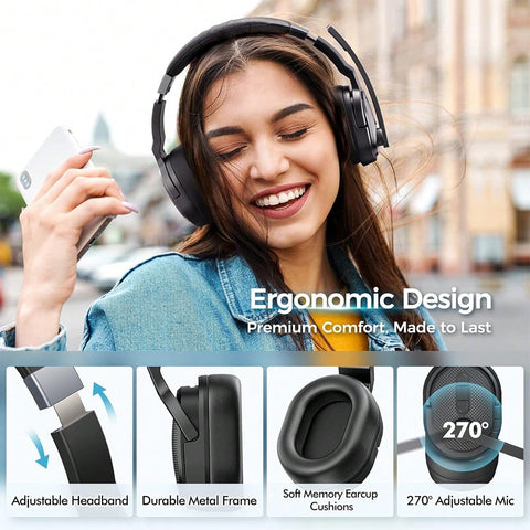 Mpow E65 Feature Noise-Canceling, Support Dual/Single Mode And Inbuilt Comfortable Earmuffs And Padded Headband, Equipped With Convenient Mute Button