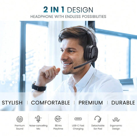 Mpow E65 Feature Noise-Canceling, Support Dual/Single Mode And Inbuilt Comfortable Earmuffs And Padded Headband, Equipped With Convenient Mute Button