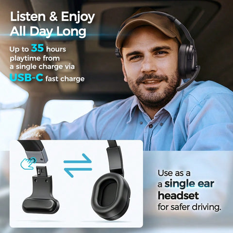 Mpow E65 Feature Noise-Canceling, Support Dual/Single Mode And Inbuilt Comfortable Earmuffs And Padded Headband, Equipped With Convenient Mute Button