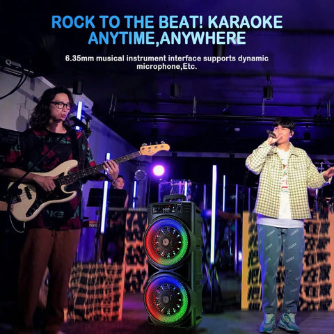 Dual 8.5 Inch Party Speaker Heavy Bass Stereo, Feature Colorful RGB Lights And Wired Mic