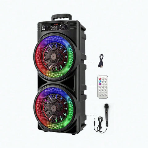 Dual 8.5 Inch Party Speaker Heavy Bass Stereo, Feature Colorful RGB Lights And Wired Mic