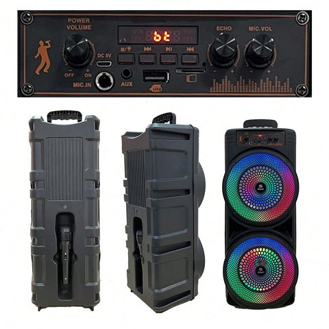 Dual 8.5 Inch Party Speaker Heavy Bass Stereo, Feature Colorful RGB Lights And Wired Mic