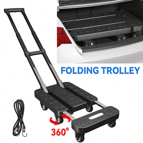 Foldable Portable Trolley With Anti-Slip Texture, Sustian Up To 270KG, Include 6 Wheels And Elastic Cord, Suitable For Luggage, Travel, Handling, Shopping, And Office Use