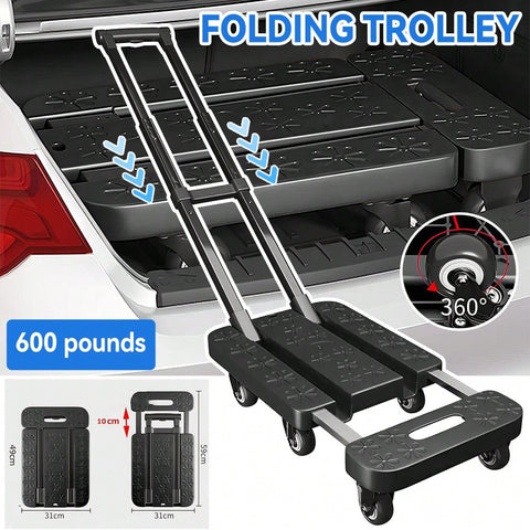 Foldable Portable Trolley With Anti-Slip Texture, Sustian Up To 270KG, Include 6 Wheels And Elastic Cord, Suitable For Luggage, Travel, Handling, Shopping, And Office Use