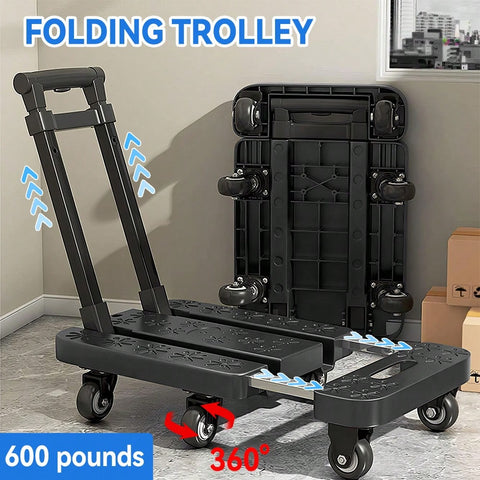 Foldable Portable Trolley With Anti-Slip Texture, Sustian Up To 270KG, Include 6 Wheels And Elastic Cord, Suitable For Luggage, Travel, Handling, Shopping, And Office Use