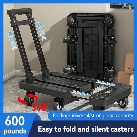 Foldable Portable Trolley With Anti-Slip Texture, Sustian Up To 270KG, Include 6 Wheels And Elastic Cord, Suitable For Luggage, Travel, Handling, Shopping, And Office Use