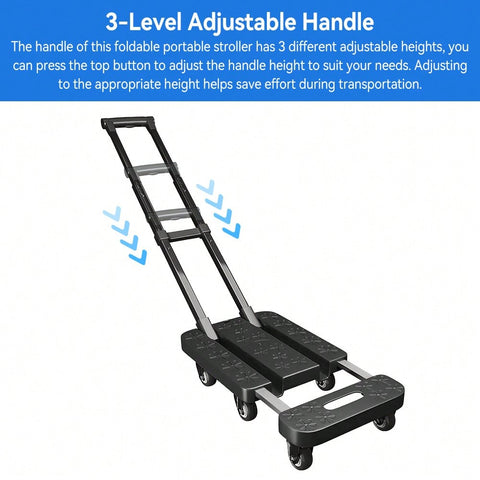 Foldable Portable Trolley With Anti-Slip Texture, Sustian Up To 270KG, Include 6 Wheels And Elastic Cord, Suitable For Luggage, Travel, Handling, Shopping, And Office Use