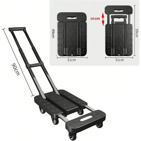 Foldable Portable Trolley With Anti-Slip Texture, Sustian Up To 270KG, Include 6 Wheels And Elastic Cord, Suitable For Luggage, Travel, Handling, Shopping, And Office Use