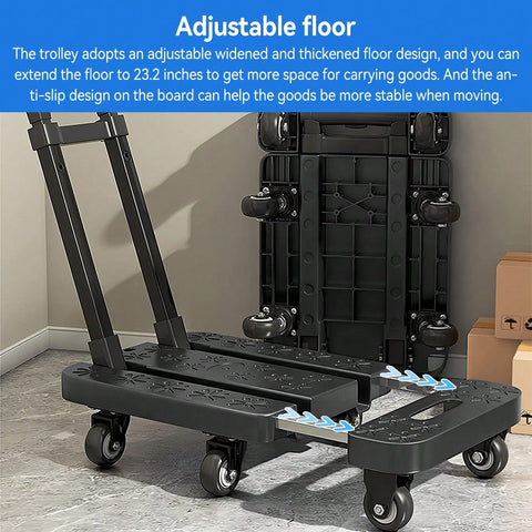 Foldable Portable Trolley With Anti-Slip Texture, Sustian Up To 270KG, Include 6 Wheels And Elastic Cord, Suitable For Luggage, Travel, Handling, Shopping, And Office Use