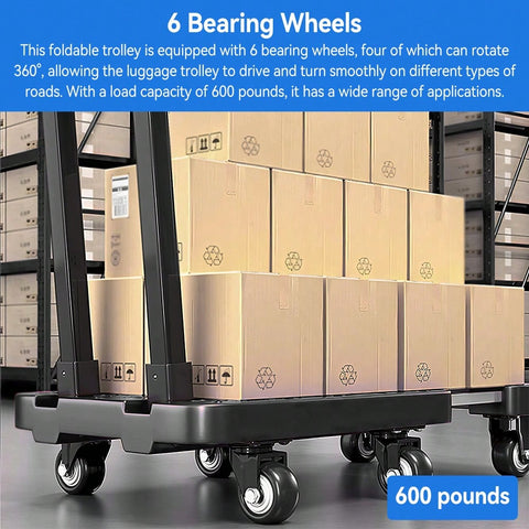 Foldable Portable Trolley With Anti-Slip Texture, Sustian Up To 270KG, Include 6 Wheels And Elastic Cord, Suitable For Luggage, Travel, Handling, Shopping, And Office Use