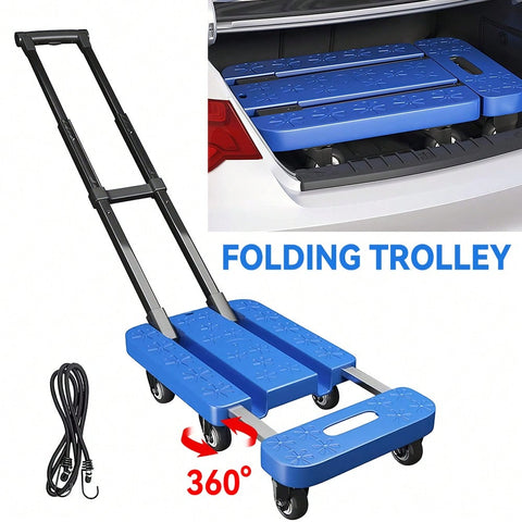 Foldable Portable Trolley With Anti-Slip Texture, Sustian Up To 270KG, Include 6 Wheels And Elastic Cord, Suitable For Luggage, Travel, Handling, Shopping, And Office Use