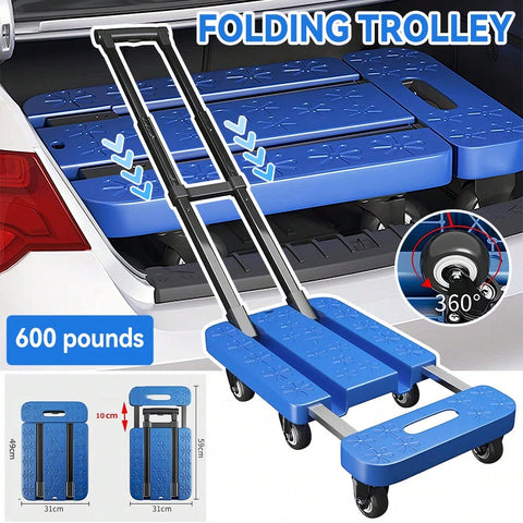 Foldable Portable Trolley With Anti-Slip Texture, Sustian Up To 270KG, Include 6 Wheels And Elastic Cord, Suitable For Luggage, Travel, Handling, Shopping, And Office Use