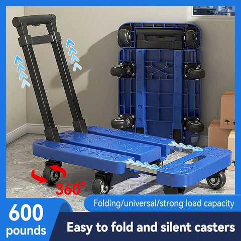 Foldable Portable Trolley With Anti-Slip Texture, Sustian Up To 270KG, Include 6 Wheels And Elastic Cord, Suitable For Luggage, Travel, Handling, Shopping, And Office Use