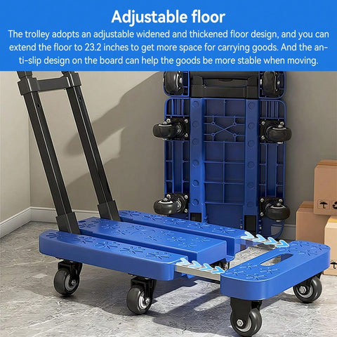 Foldable Portable Trolley With Anti-Slip Texture, Sustian Up To 270KG, Include 6 Wheels And Elastic Cord, Suitable For Luggage, Travel, Handling, Shopping, And Office Use