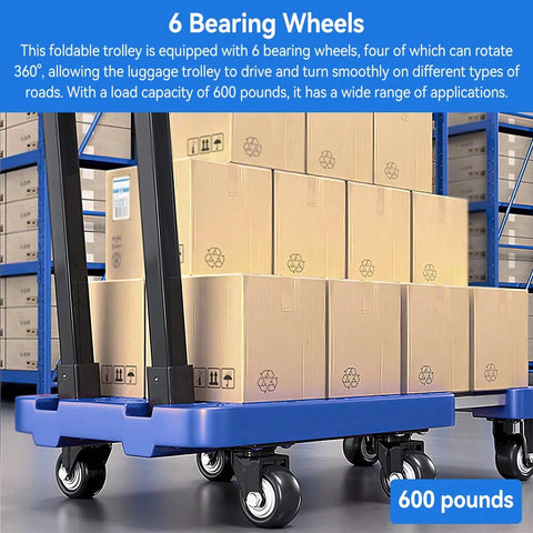 Foldable Portable Trolley With Anti-Slip Texture, Sustian Up To 270KG, Include 6 Wheels And Elastic Cord, Suitable For Luggage, Travel, Handling, Shopping, And Office Use