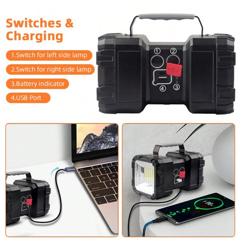 Portable Multi-Function LED Light, Featurte Double-Head Design And 40W Super Bright, Easy To Carry And Hang, Suitable For Camping