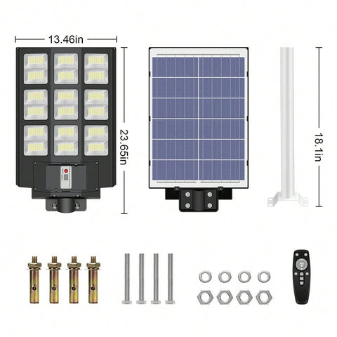 800W/1000W Outdoor Solar Street Light Support IP65 Waterproof And Inbuilt Motion Sensor, Include Remote Control & Arm Bracket, Suitable For Garden Yard Parking Lot