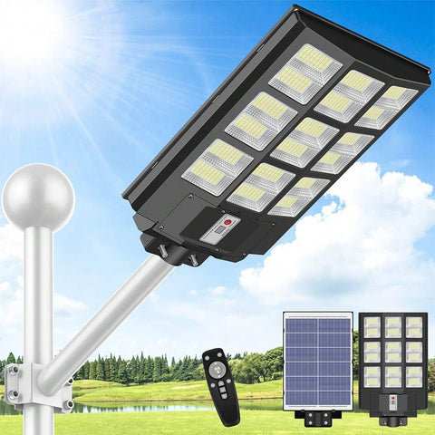 800W/1000W Outdoor Solar Street Light Support IP65 Waterproof And Inbuilt Motion Sensor, Include Remote Control & Arm Bracket, Suitable For Garden Yard Parking Lot