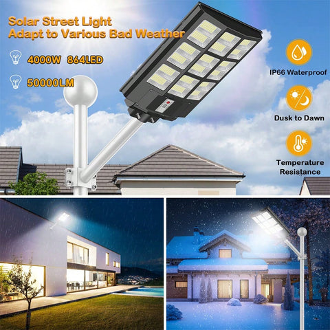 800W/1000W Outdoor Solar Street Light Support IP65 Waterproof And Inbuilt Motion Sensor, Include Remote Control & Arm Bracket, Suitable For Garden Yard Parking Lot