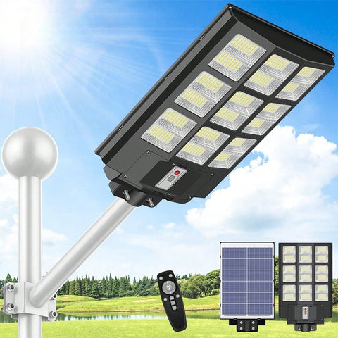 800W/1000W Outdoor Solar Street Light Support IP65 Waterproof And Inbuilt Motion Sensor, Include Remote Control & Arm Bracket, Suitable For Garden Yard Parking Lot