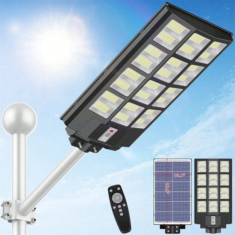 800W/1000W Outdoor Solar Street Light Support IP65 Waterproof And Inbuilt Motion Sensor, Include Remote Control & Arm Bracket, Suitable For Garden Yard Parking Lot